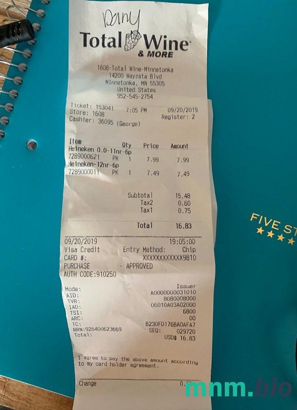 USA Total Wine & More Store szablon pokwitowania płatności PSD